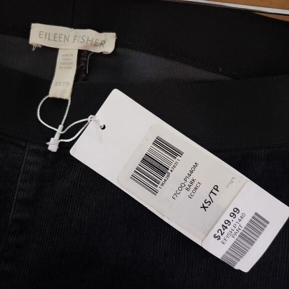 Eileen Fisher XSmall NWT Dark Grey Skinny Corduroy Elastic Waist Pants Leggings - Picture 4 of 7